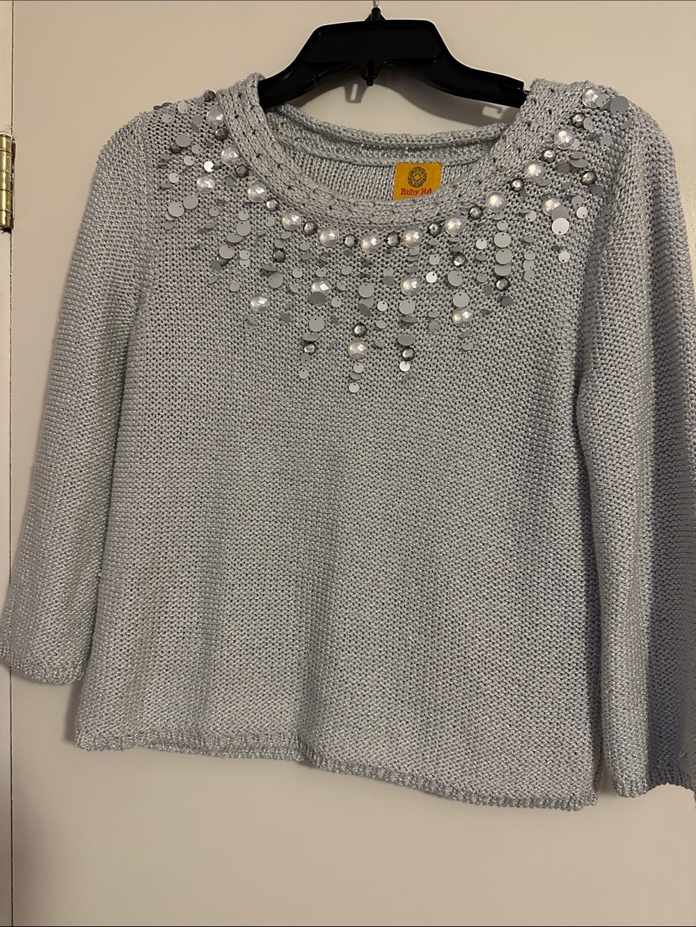 Ruby Rd. Silver Embellished Scoop Neck Sweater